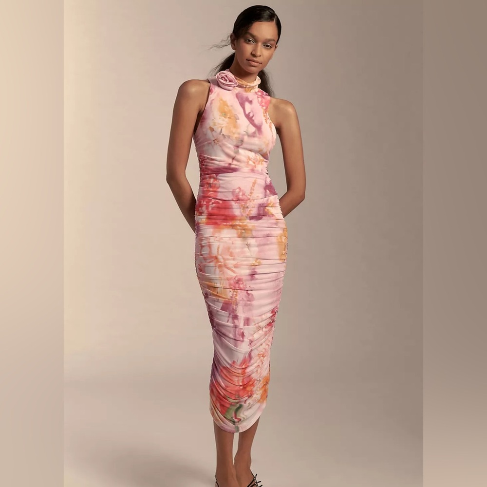 Anthropologie pink midi dress